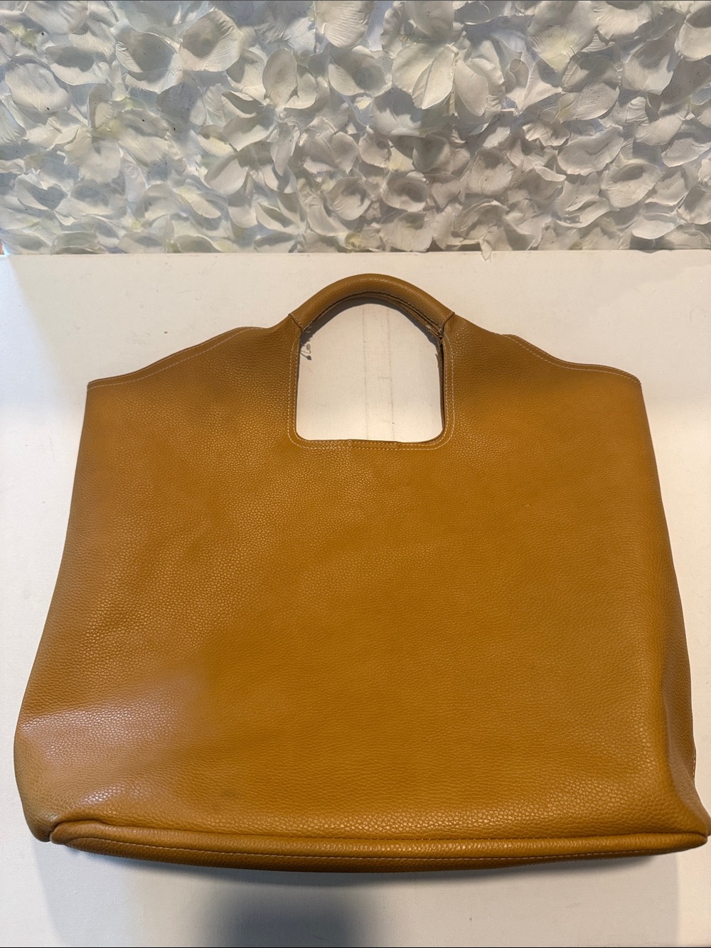 Shiraleah Caramel Leather Tote with Cutout Handles